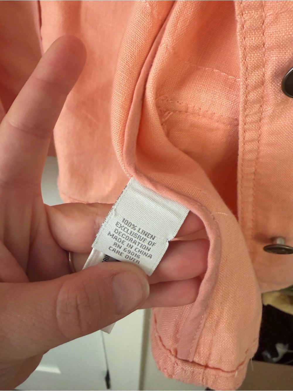 Women’s Lightweight Coral/peach Utility Jacket 100% Linen size large - Picture 3 of 6
